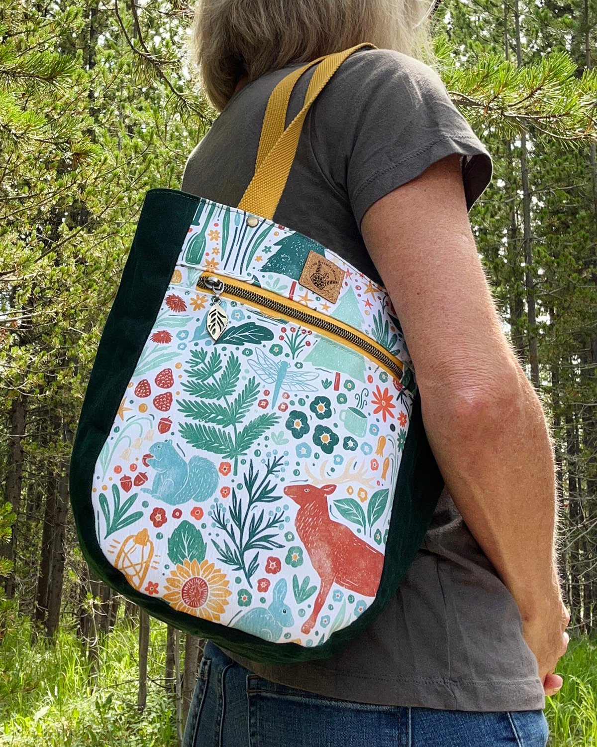Woodland Animal Canvas Tote, Handmade Forest Nature Book Bag, Nature Lover Gift for Reader - Image 15