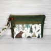 Woodland Forest Wristlet Pouch, Green Faux Leather  Zipper Clutch, Bear Print Small Phone Pouch Wallet,