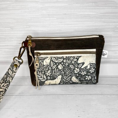 Woodland Animals Zipper Clutch, Waxed Canvas Wristlet Pouch, Cottagecore Small Phone Pouch Wallet