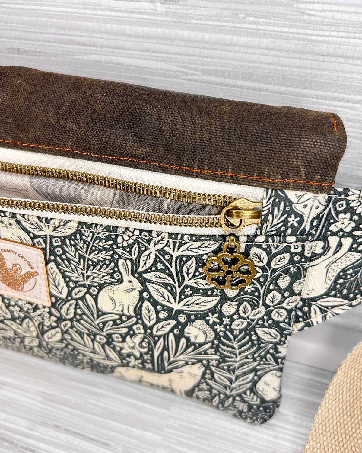 Waxed Canvas Belt Bag, Woodland Animal Print Fanny Pack, Cottagecore Crossbody Sling Bag with Leather Accents - Image 6