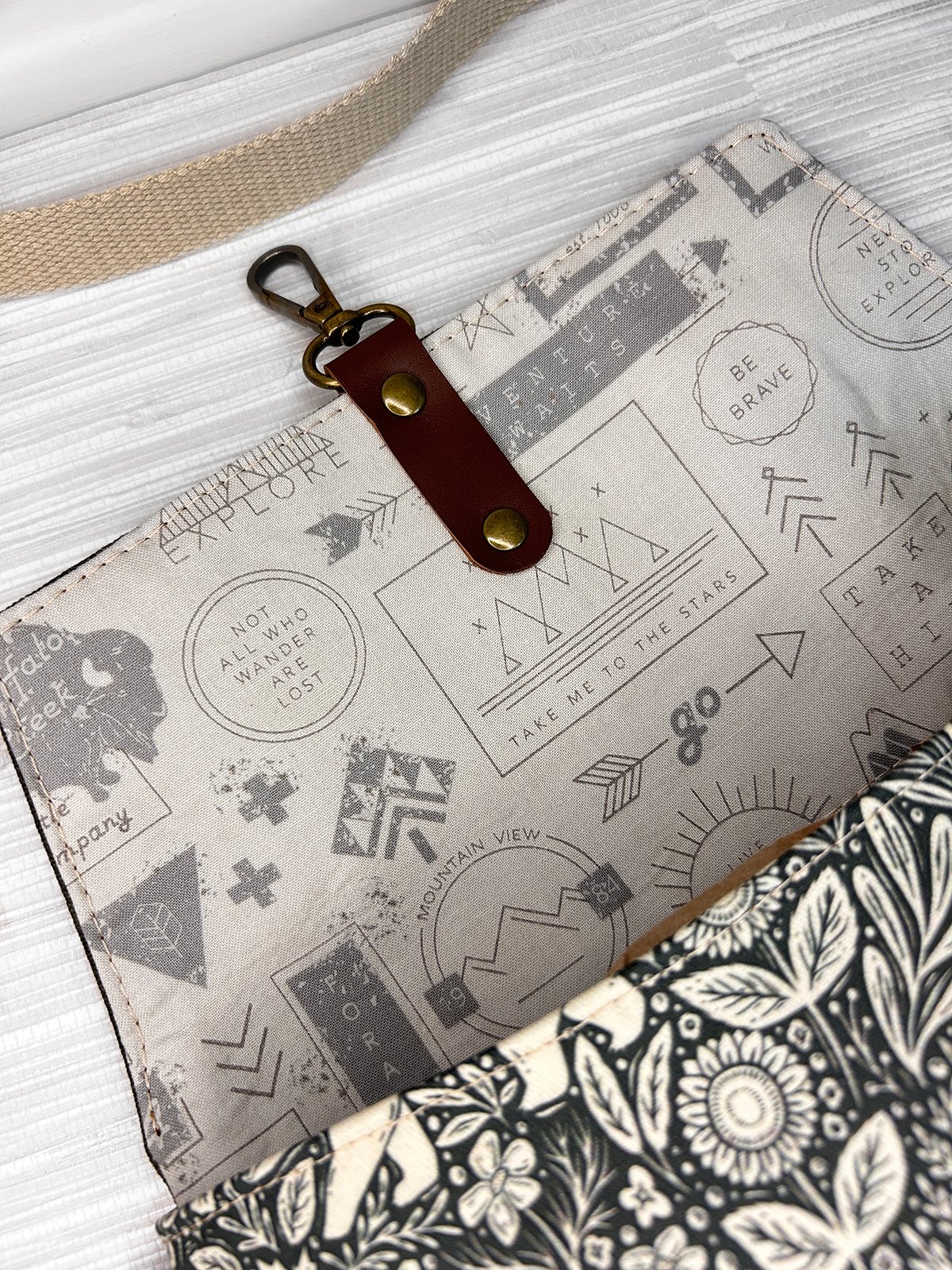 Waxed Canvas Belt Bag, Woodland Animal Print Fanny Pack, Cottagecore Crossbody Sling Bag with Leather Accents - Image 11