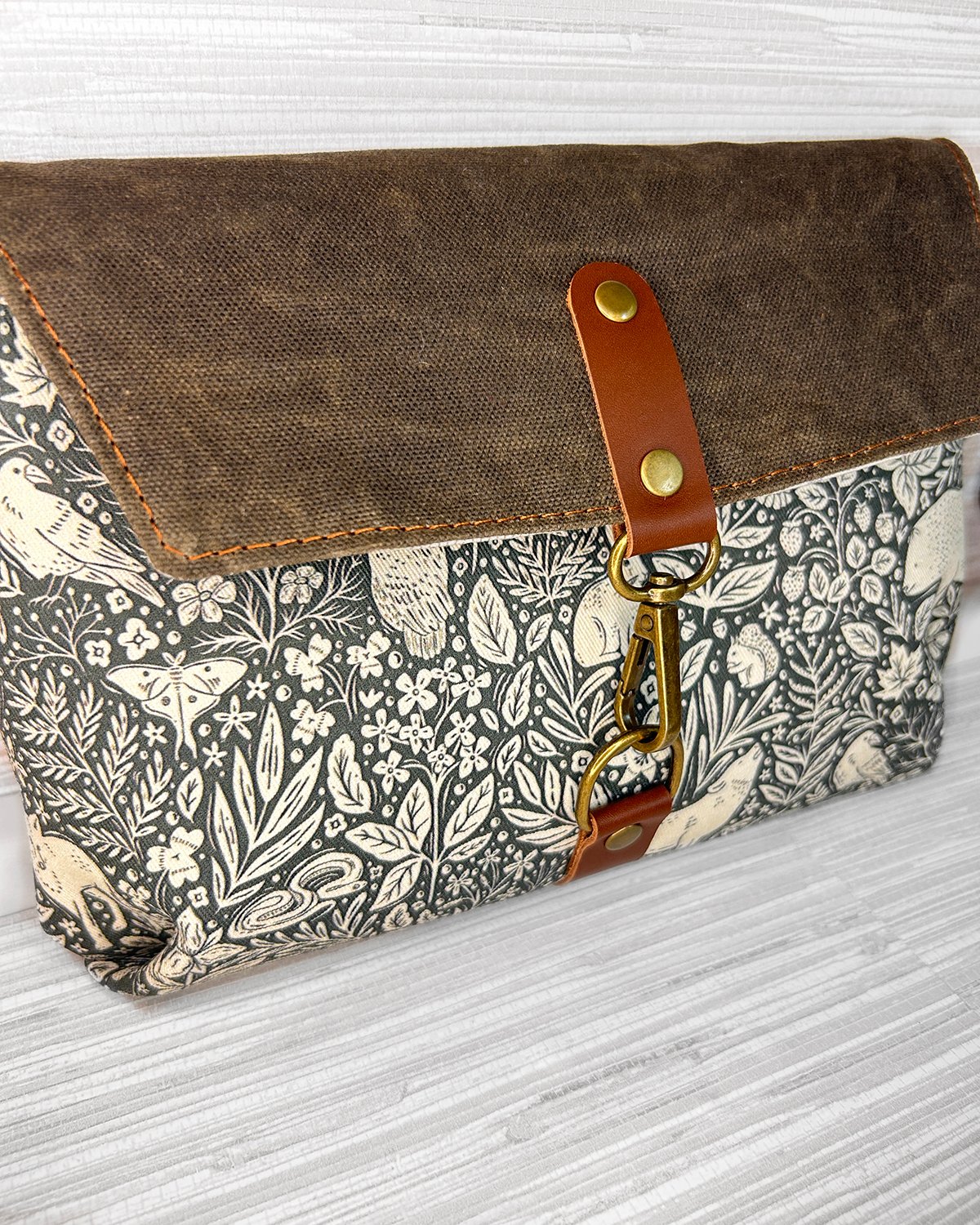 Waxed Canvas Belt Bag, Woodland Animal Print Fanny Pack, Cottagecore Crossbody Sling Bag with Leather Accents - Image 15