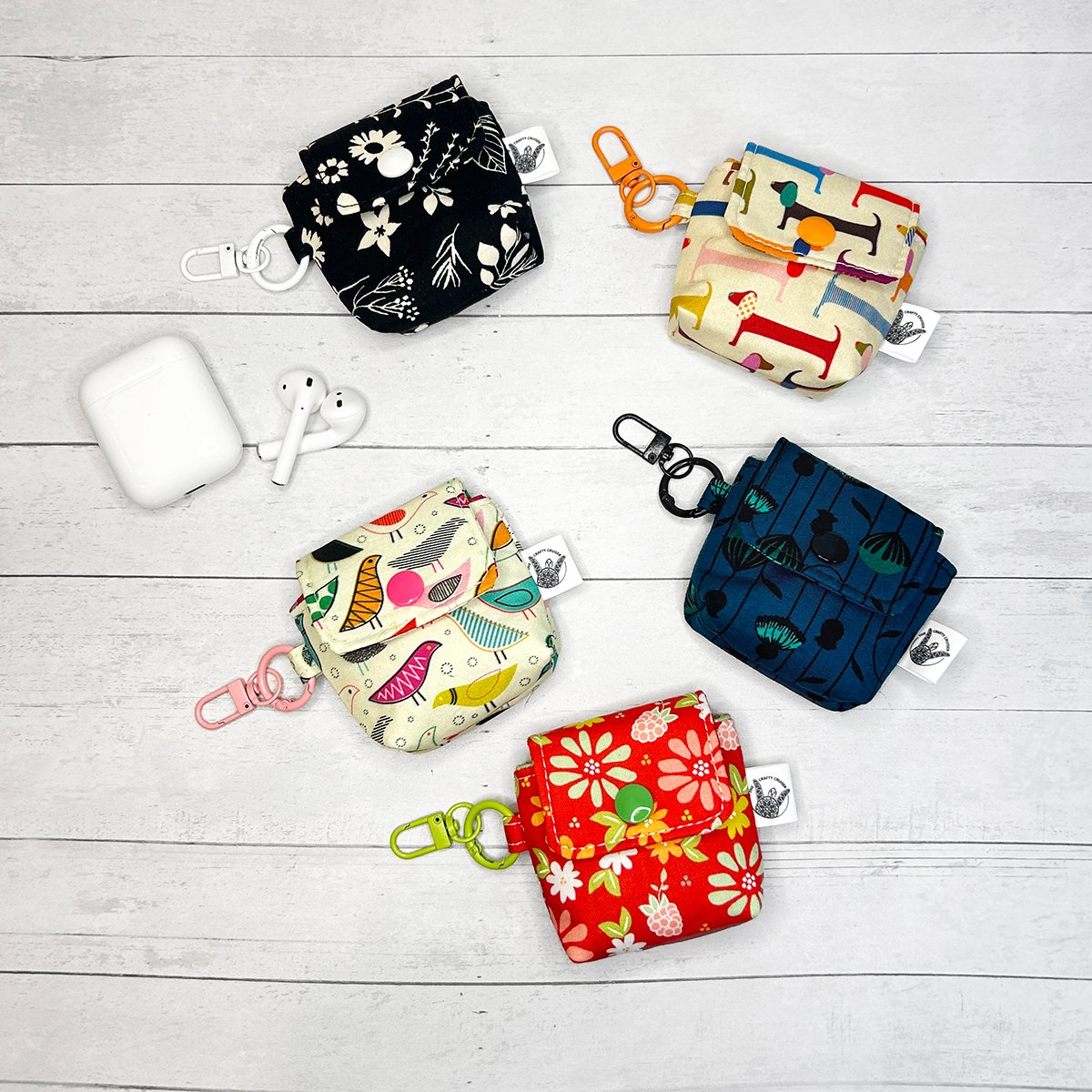 Earbud Case Keychain, Handmade Fabric Earbud Case, Airpod Case Bag Charm - Image 14