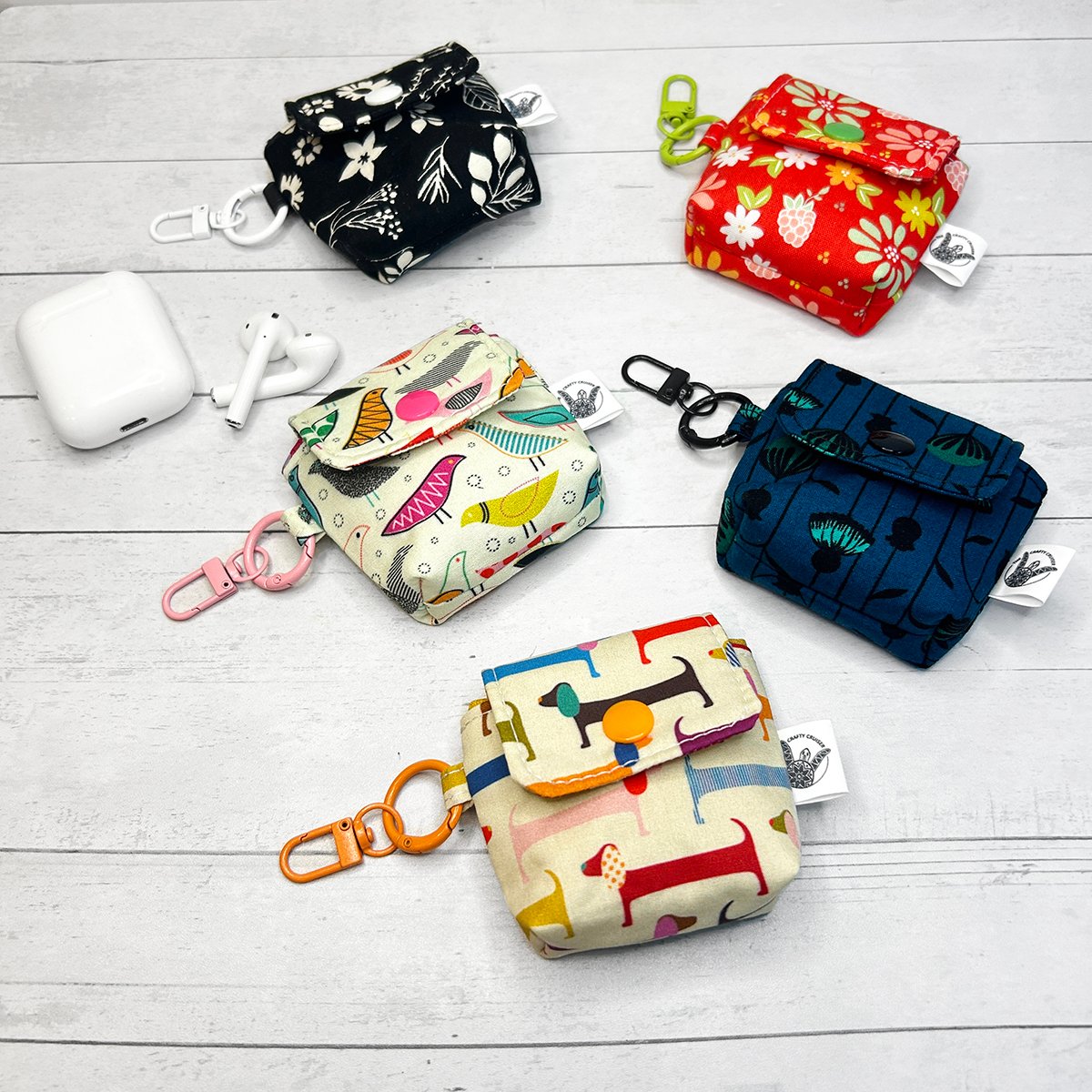 Earbud Case Keychain, Handmade Fabric Earbud Case, Airpod Case Bag Charm