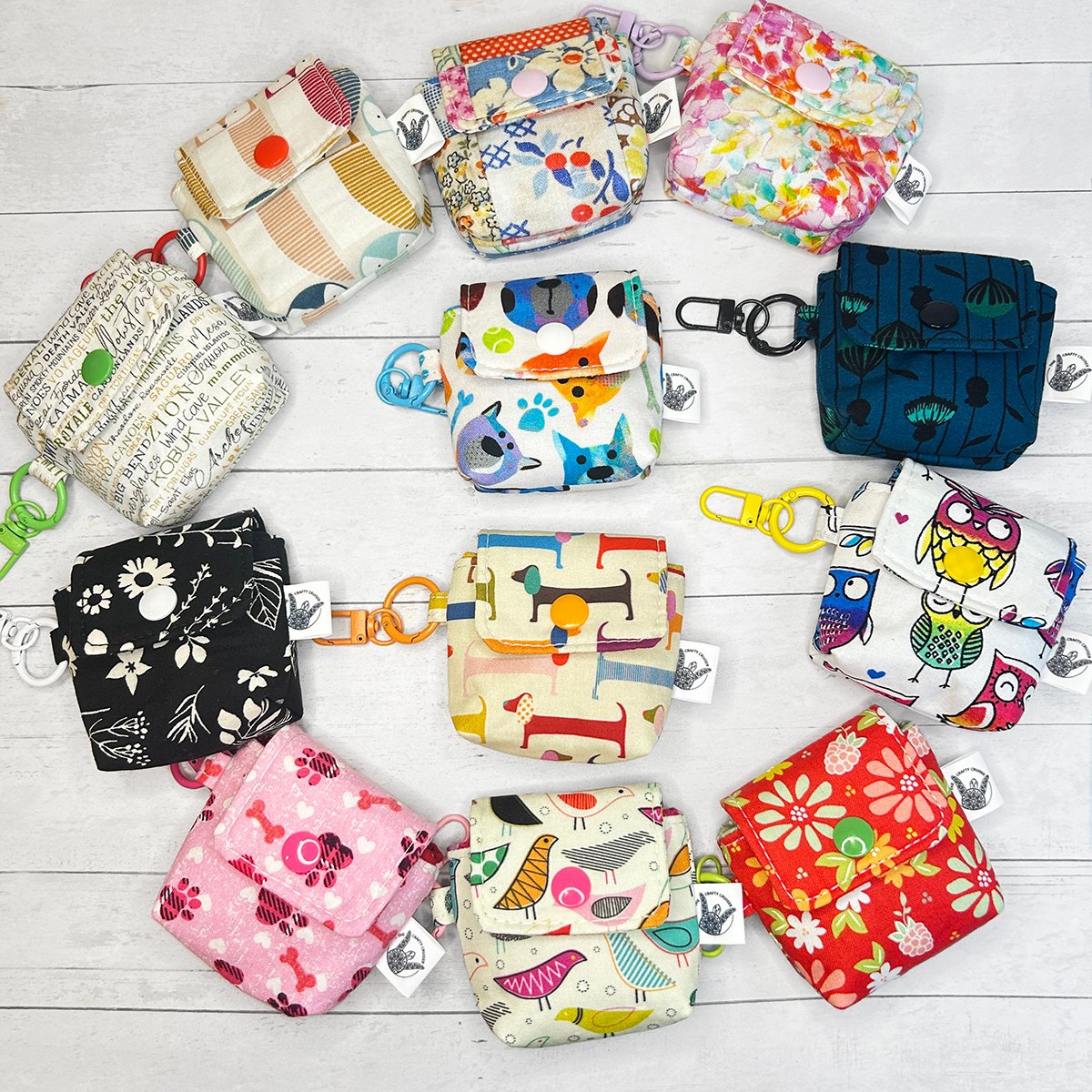 Earbud Case Keychain, Handmade Fabric Earbud Case, Airpod Case Bag Charm - Image 3