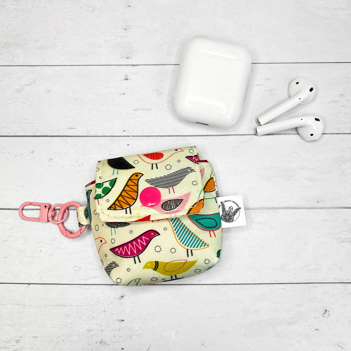 Earbud Case Keychain, Handmade Fabric Earbud Case, Airpod Case Bag Charm - Image 2