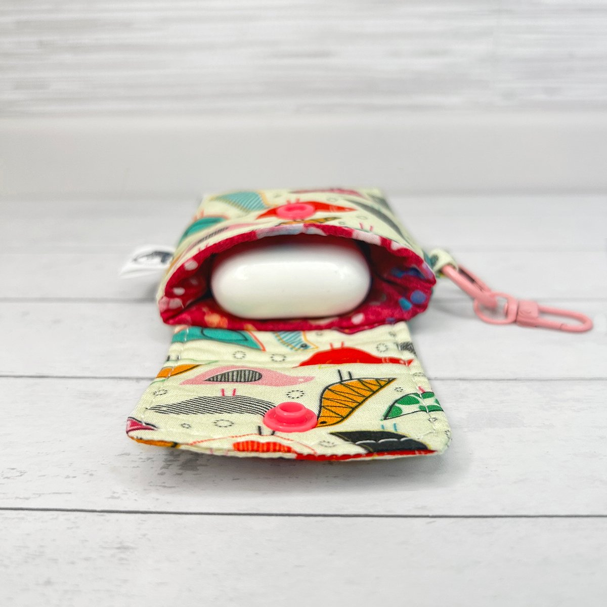 Earbud Case Keychain, Handmade Fabric Earbud Case, Airpod Case Bag Charm - Image 6