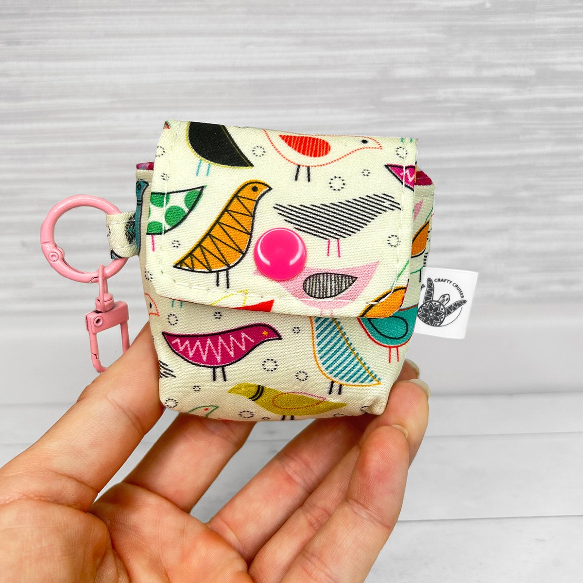 Earbud Case Keychain, Handmade Fabric Earbud Case, Airpod Case Bag Charm - Image 4