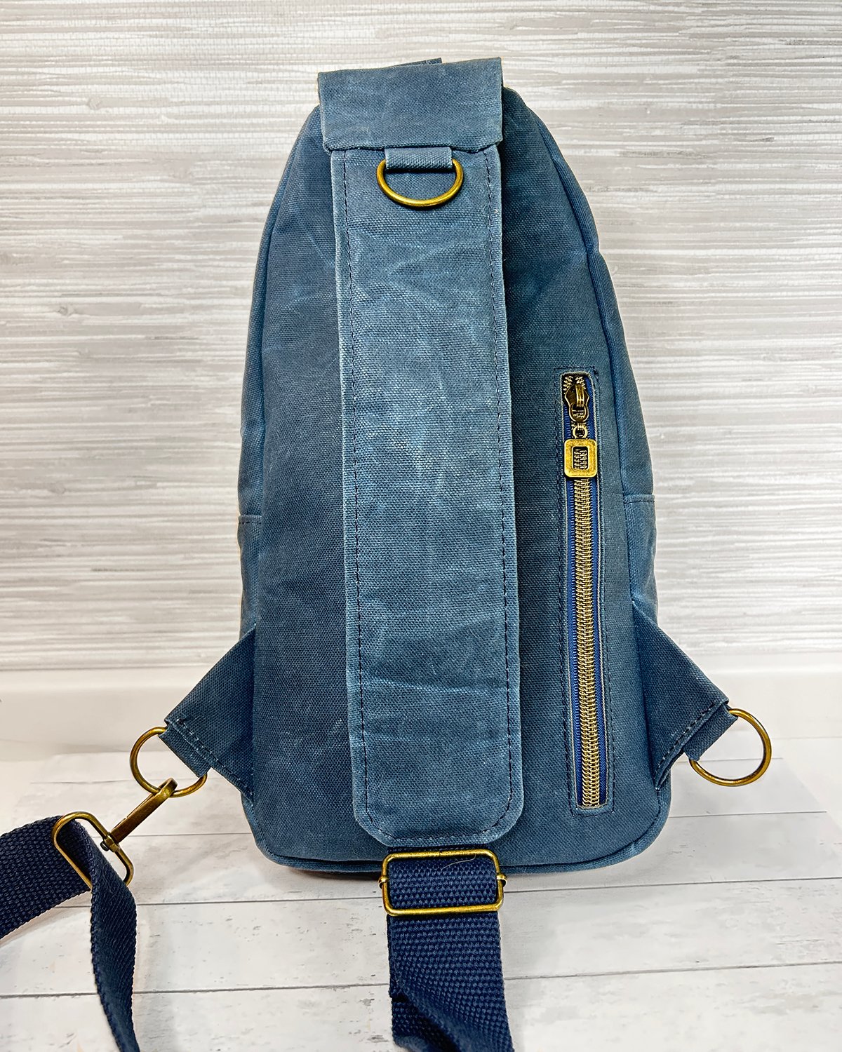 Harris Tweed Plaid Sling Bag, Blue Waxed Canvas & Mackenzie Check Tartan Crossbody Backpack - Image 4