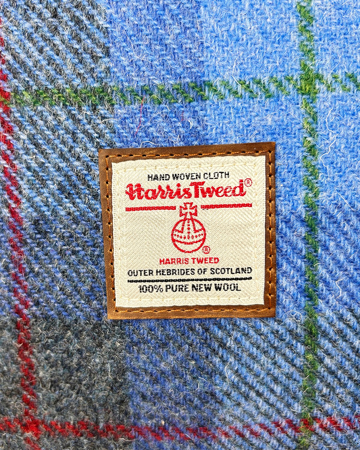 Harris Tweed Crossbody Tote Bag, Blue Tartan Plaid Wool & Waxed Canvas Handbag with Leather Handles - Image 6