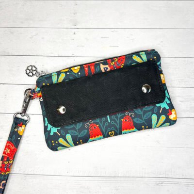 Folk Art Wristlet Phone Wallet, Handmade Wristlet with Card Slots, Colorful Floral Wristlet