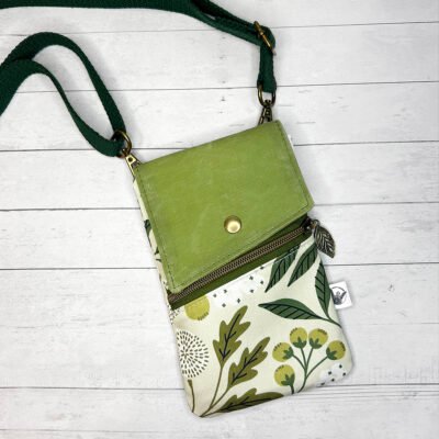 Leaf Print Crossbody Phone Bag, Green Botanical Mini Purse, Nature Inspired Cell Phone Pouch