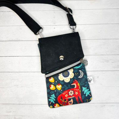Colorful Fox Crossbody Phone Bag, Folk Art Forest Print Cell Phone Pouch, Nature Inspired Crossbody Bag